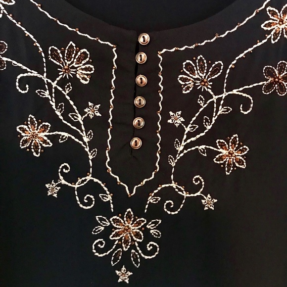 Alfred Dunner Navy Blue Tunic w/Beading Trim Sz L - Picture 3 of 8